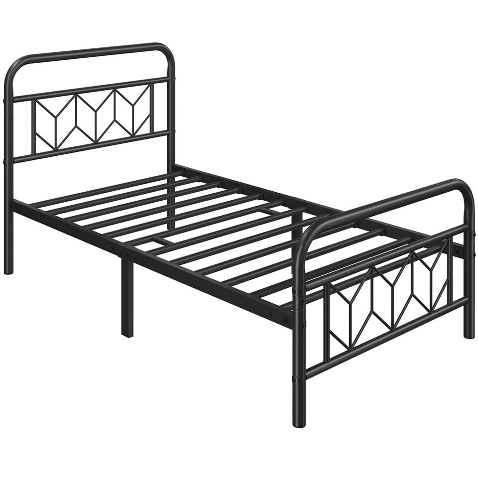 image 1 of Yaheetech 3ft Single Vintage Metal Bed Frame with Diamond Pattern Headboard Black