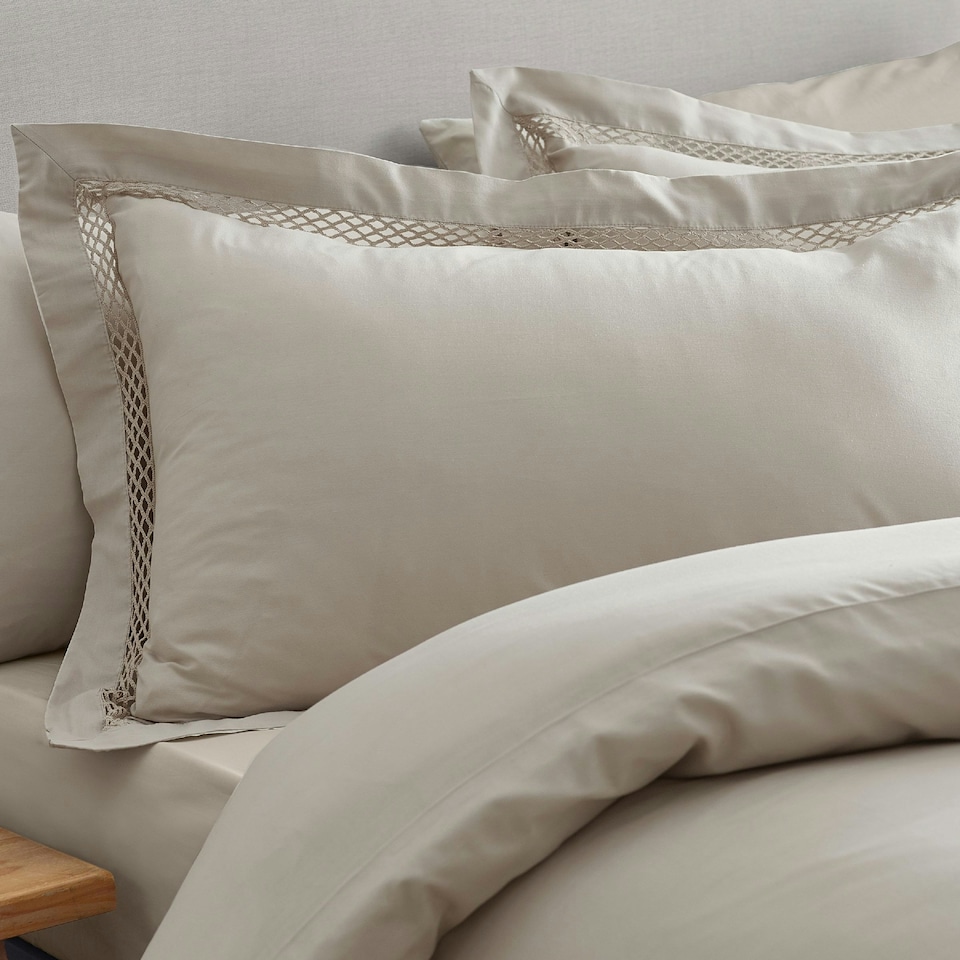 image 1 of Catherine Lansfield Classic Lattice Lace Duvet Cover Set Natural | Cream | Natural | Super King