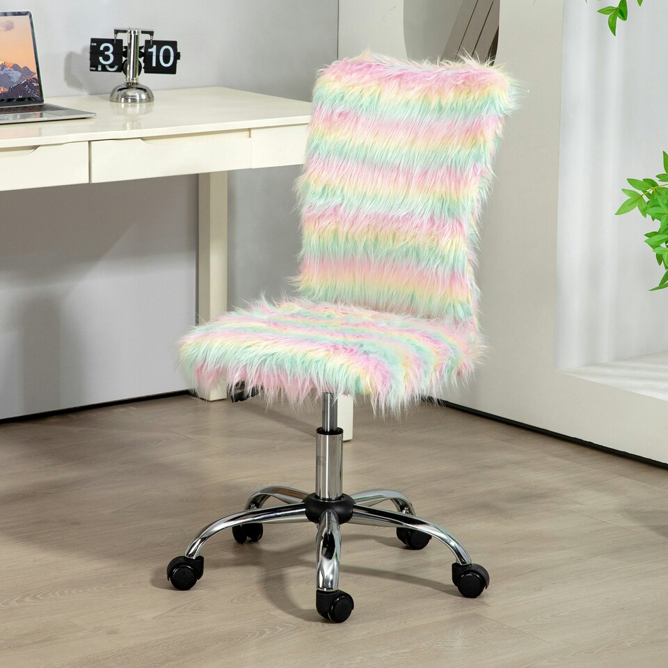 image 1 of HOMCOM Fluffy Makeup Vanity Chair with No Arm, Swivel Wheels, Multicolour