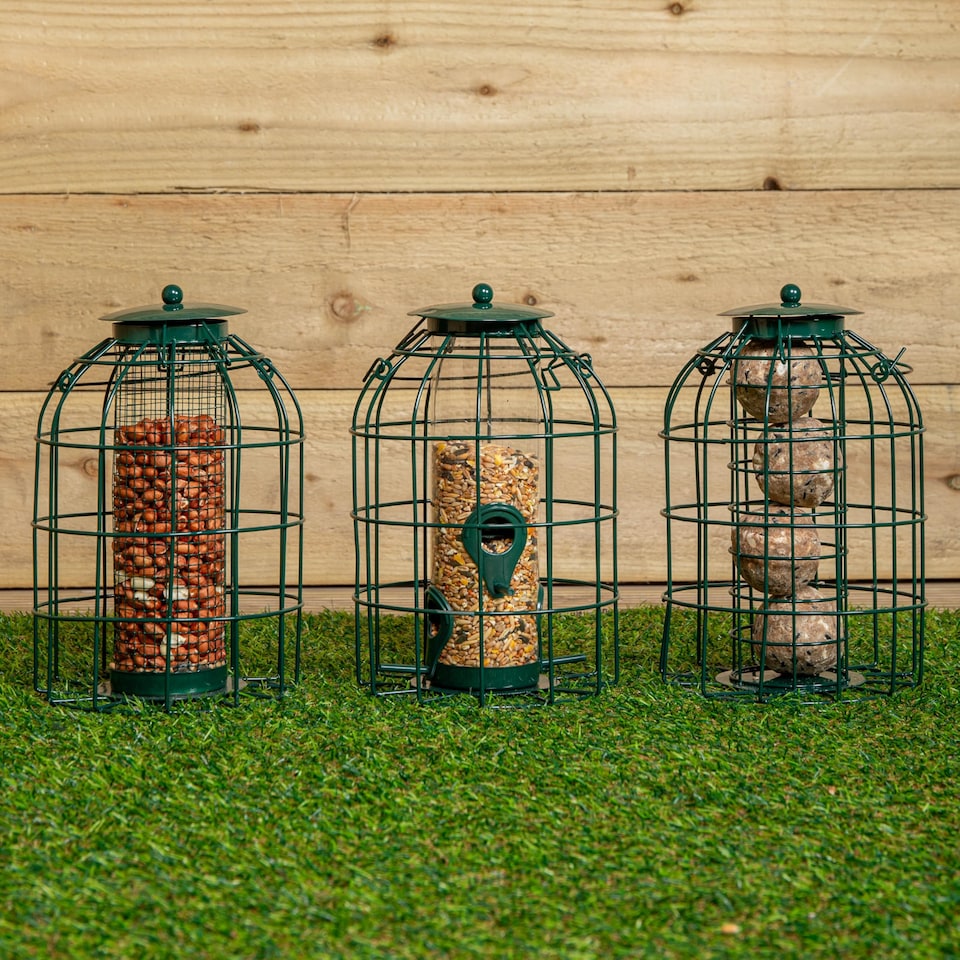 image 1 of Samuel Alexander Pack of 3 Hanging Nut Seed & Fat Ball Bird Feeders with Squirrel Guard