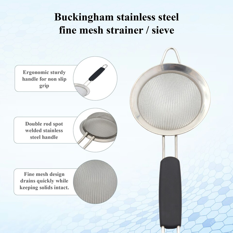image 1 of Buckingham Fine Mesh Sieve Strainer Stainless Steel 8 cm Black Handle