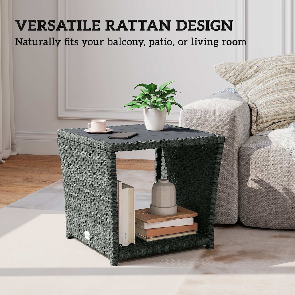 image 1 of Outsunny Side Table 2-Tier with Storage Shelf/Grey | Grey | Grey, Dark Grey | 45 x 45 x 43 cm