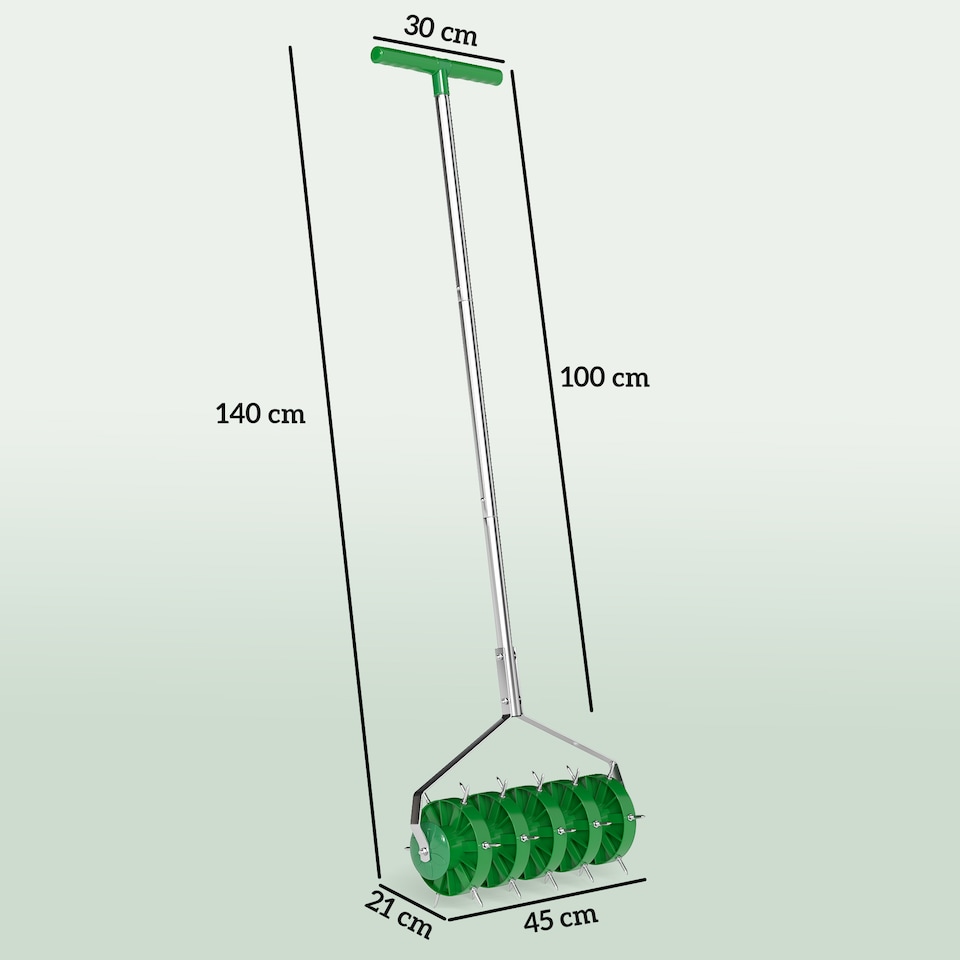 image 1 of Outsunny Grass Spike Roller, Soil Aerator w/ 3 Piece Handle and T-bar Grip | Green