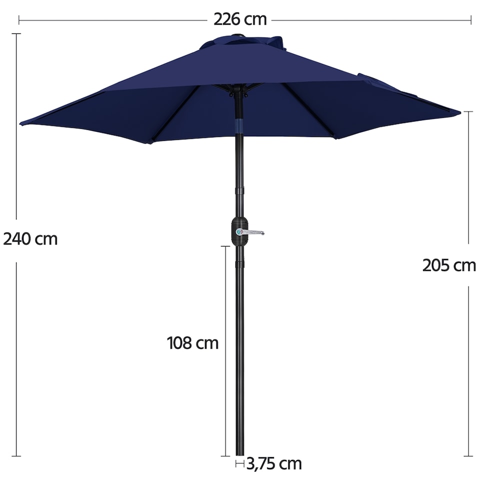 image 1 of Yaheetech 226 cm Patio Umbrella Market Umbrella with 6 Ribs Push Button Tilt and Crank Operation-Navy Blue | Blue | Navy Blue | 226 cm L × 226 cm W × 240 cm H