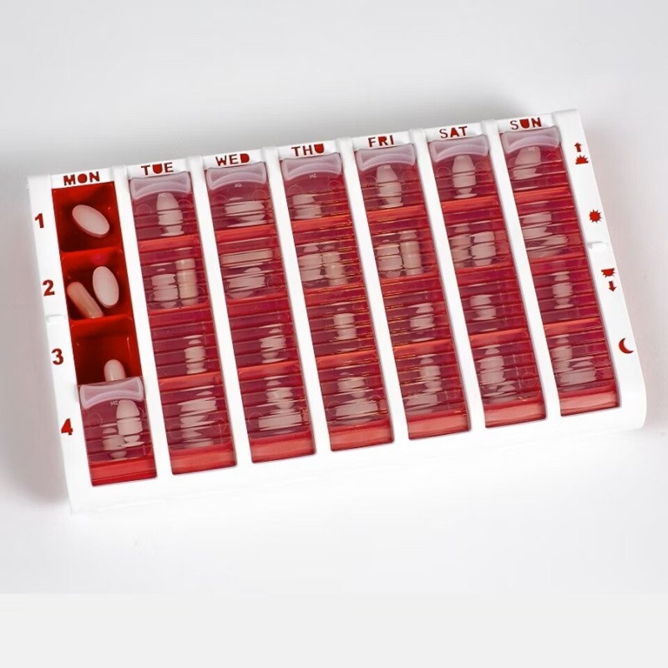 image 1 of Pivotell Pill Popper & Red Weekly Pill Organiser - aids for Those lacking Dexterity in Their Hands