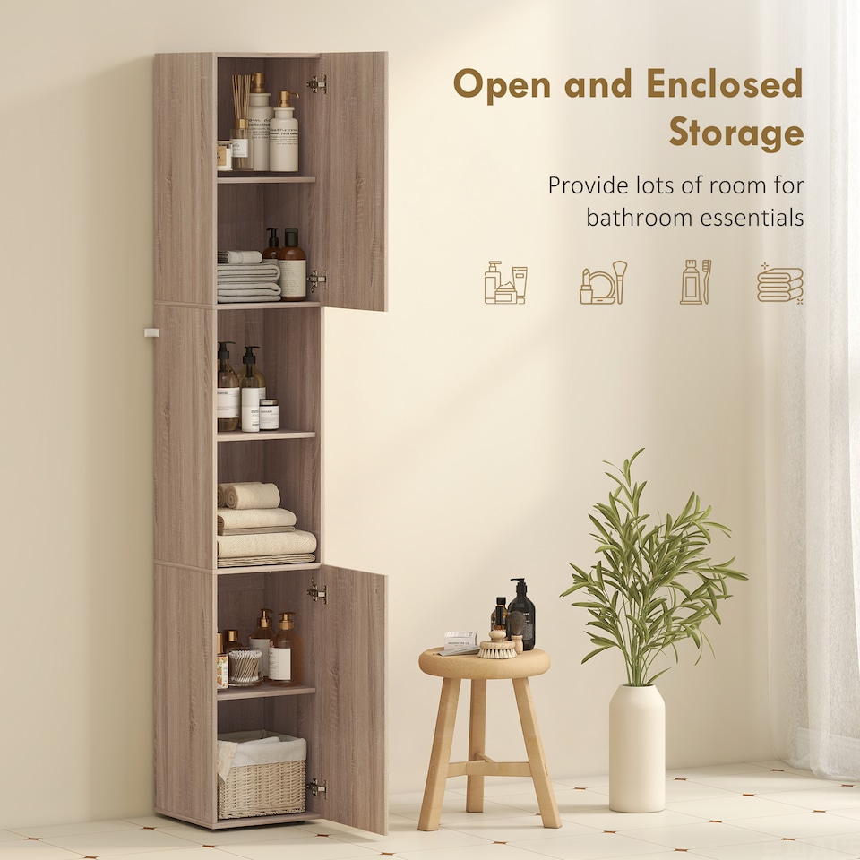 image 1 of HOMCOM 182 cm Tall Bathroom Cabinet with Adjustable Shelves, Natural
