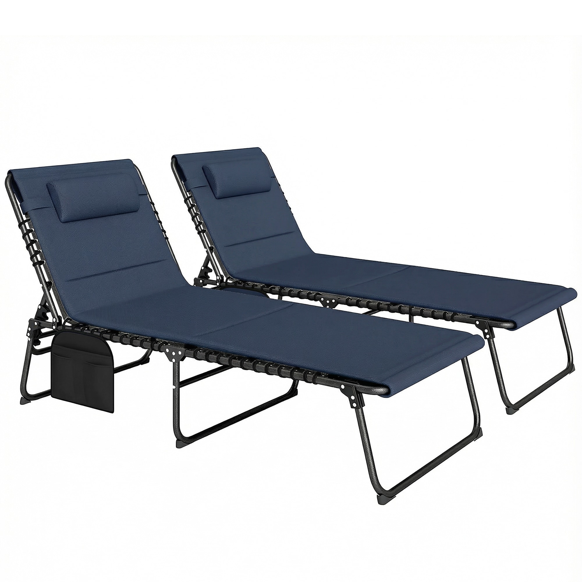 Outsunny Folding Sun Loungers Set of 2, Reclining Sun Bed, Dark Blue | Black | Dark Blue | One Size