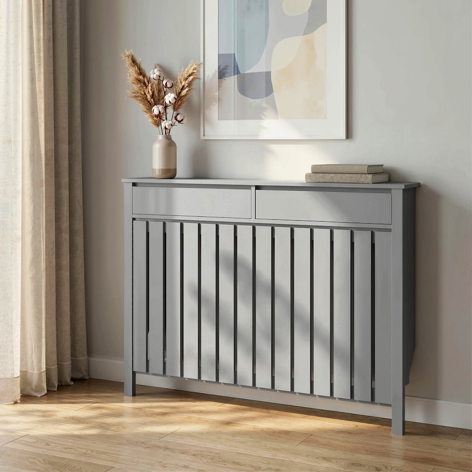 image 1 of HOMCOM Large Radiator Cover with Drawers and Vertical Slats 119 x 19 x 93 cm