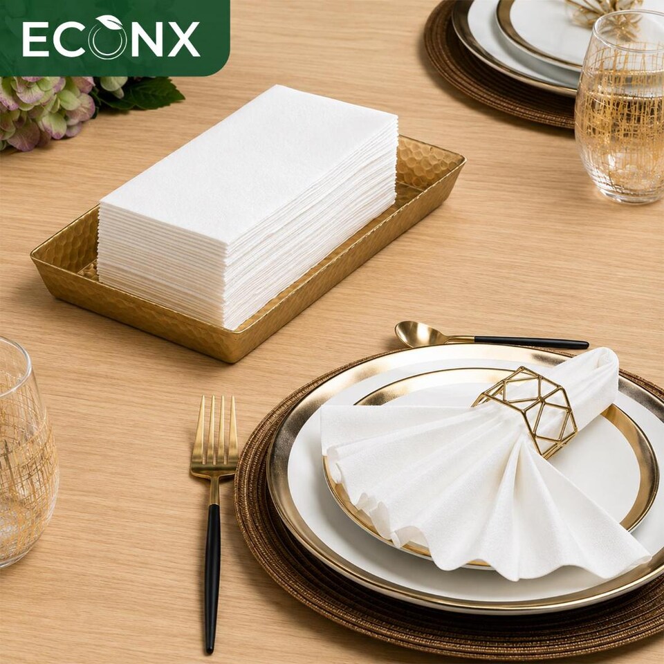 image 1 of ECONX White Paper Napkins 40cm 2 Ply Strong Paper Napkins Tissue Serviettes Cocktail Napkins Pack of 2000