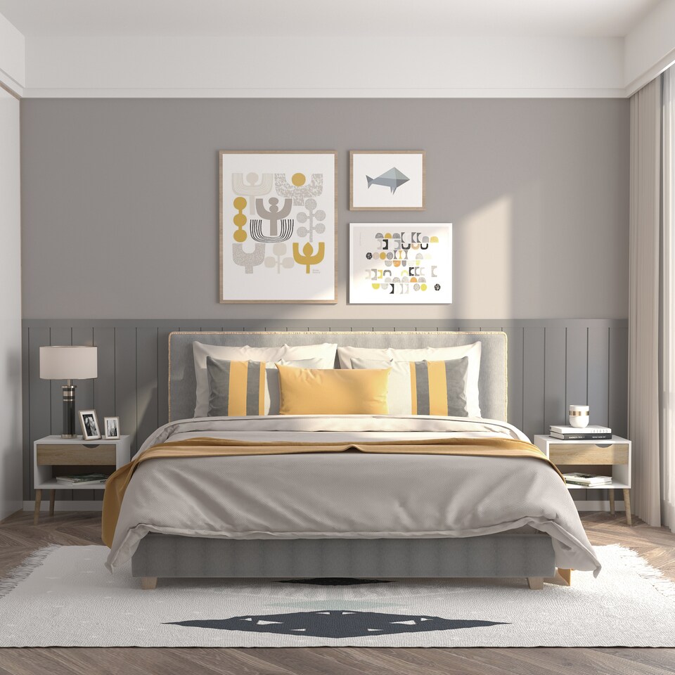 image 1 of HOMCOM Bedside Table with Drawer and Shelf, Modern Nightstand, End Table for Bedroom, Living Room, White