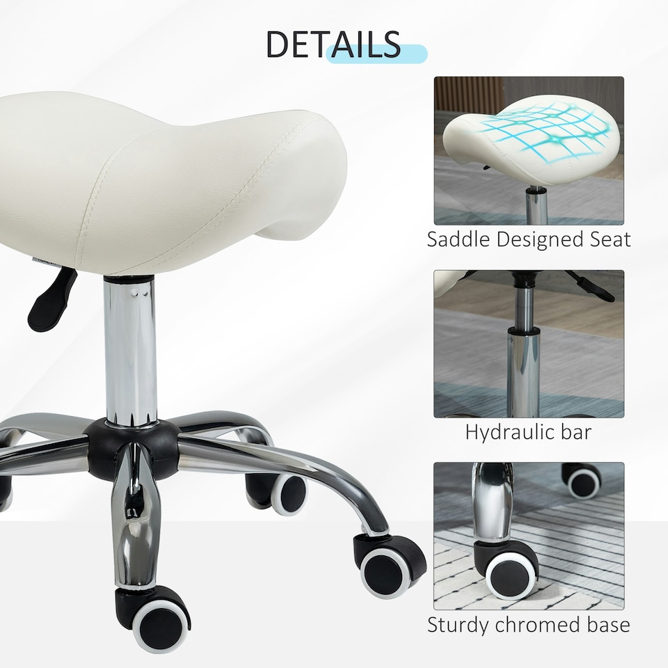 image 1 of HOMCOM PU Leather Saddle Stool w/ Moulded Padded Seat Adjustable Height Cream