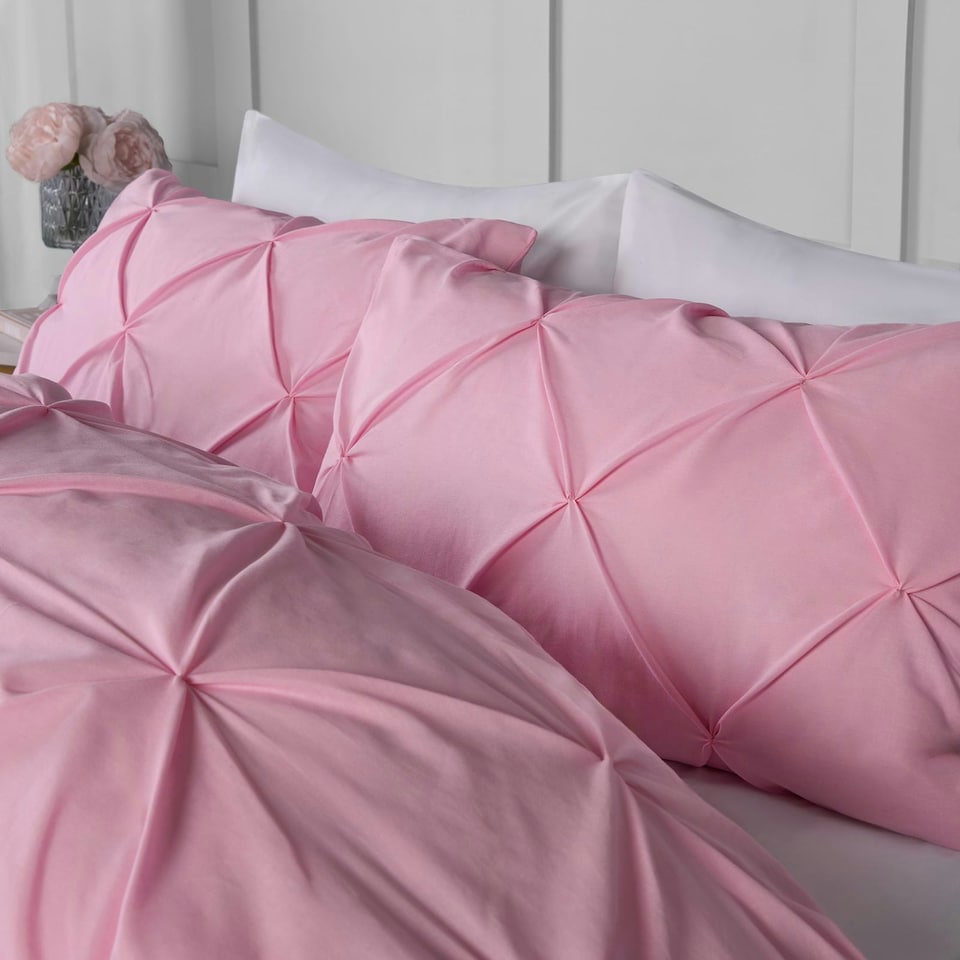 image 1 of OHS Pinch Pleat Diamond Pintuck Duvet Cover and Pillowcase Set, King - Pink