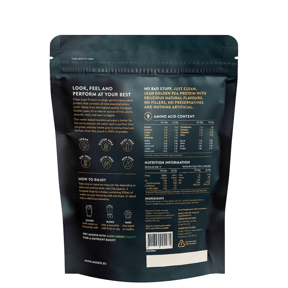 image 1 of Nuzest Clean Lean Protein Vegan Pea Protein Powder Rich Chocolate 250g 10 Servings