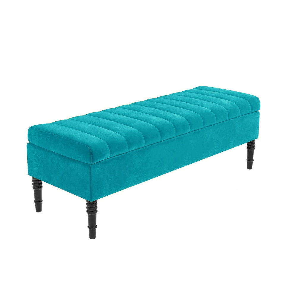 image 1 of Safar 90cm Ottoman Storage Bench - Plush Velvet Shoe Bench - Teal Lined Upholstery Storage Footstool