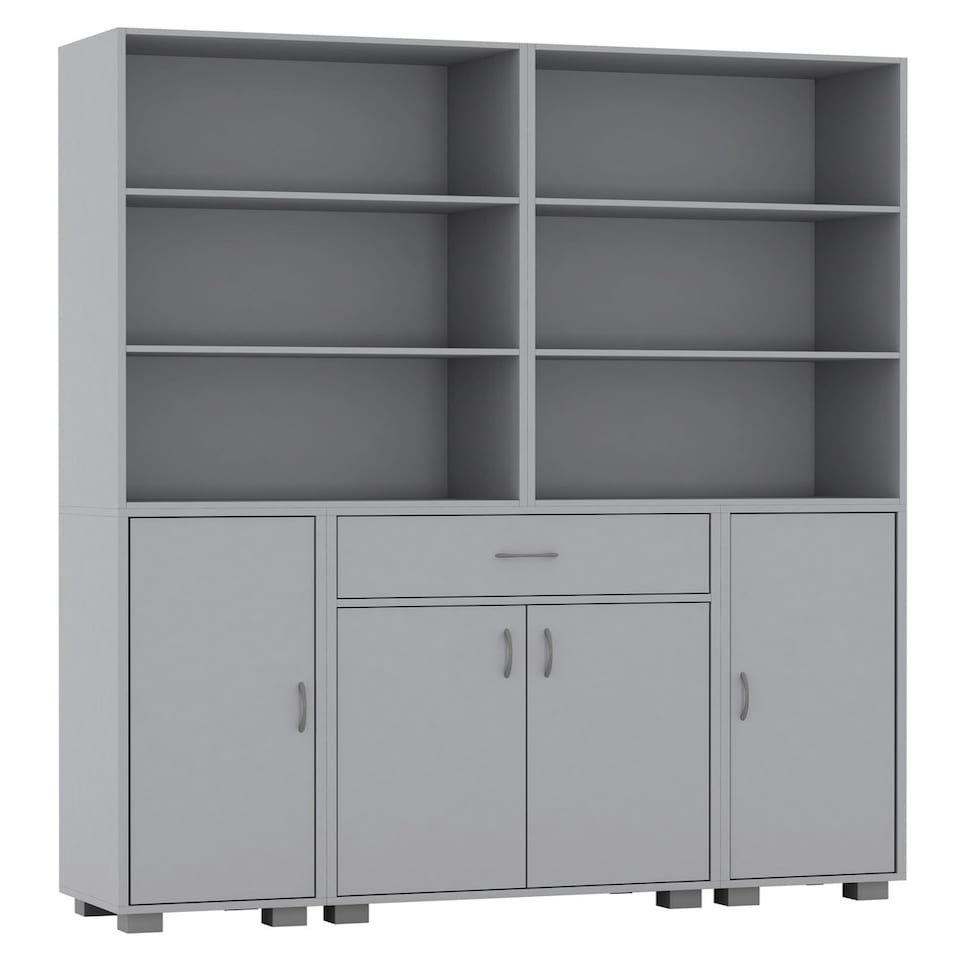 image 1 of Multi-Compartment Cabinet with 3-Tier Bookshelves and 1-Drawer Brown | Unit Colour: Oak