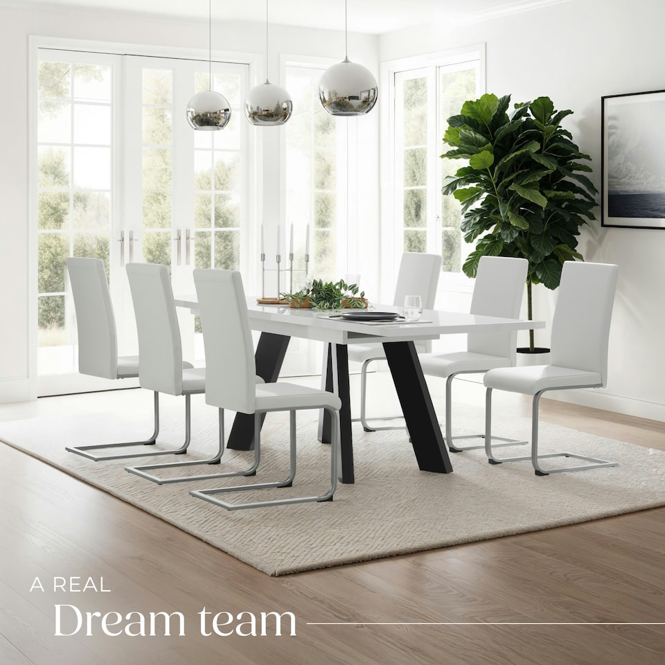 image 1 of Dining Chairs - cantilevered, high backrest, flat steel frame - Set of 4 White