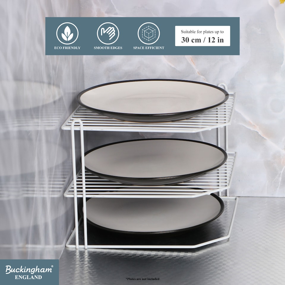 image 1 of Buckingham 3 Tier Kitchen Plate Organising Rack 28 cm , White