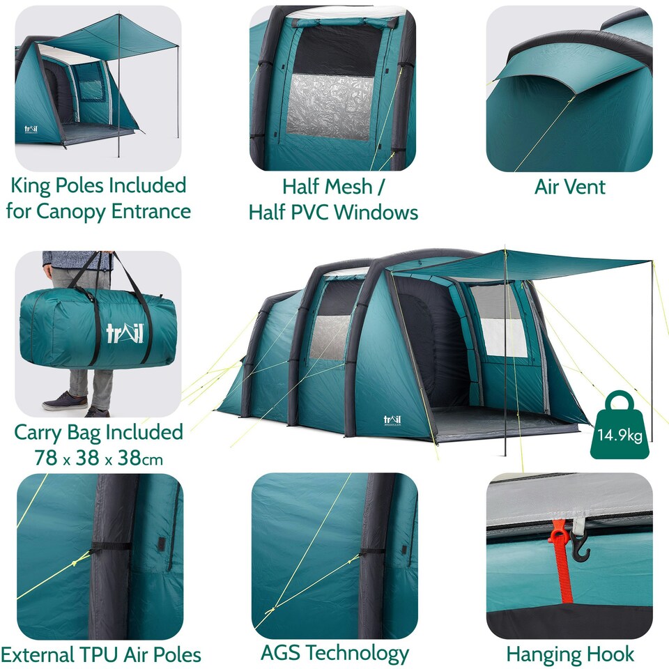 image 1 of Trail Brazen Inflatable Air Tent 4 Man 5000mm Living Area Bedroom