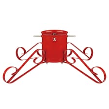 Holly International Traditional Metal Scroll Leg Christmas Tree Stand for Real Trees to 3m - Red