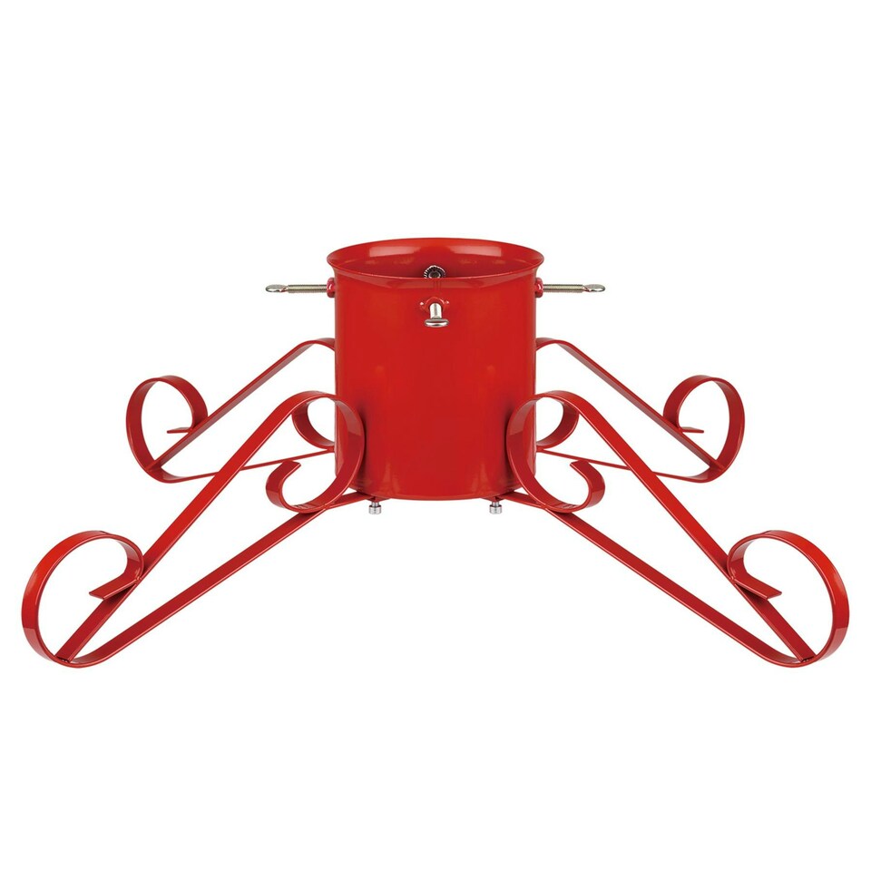 image 1 of Holly International Traditional Metal Scroll Leg Christmas Tree Stand for Real Trees to 3m - Red