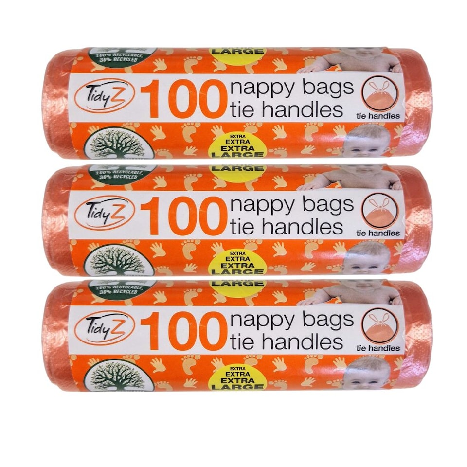 TidyZ Nappy Bags with Tie Handles 100  Pack of 3