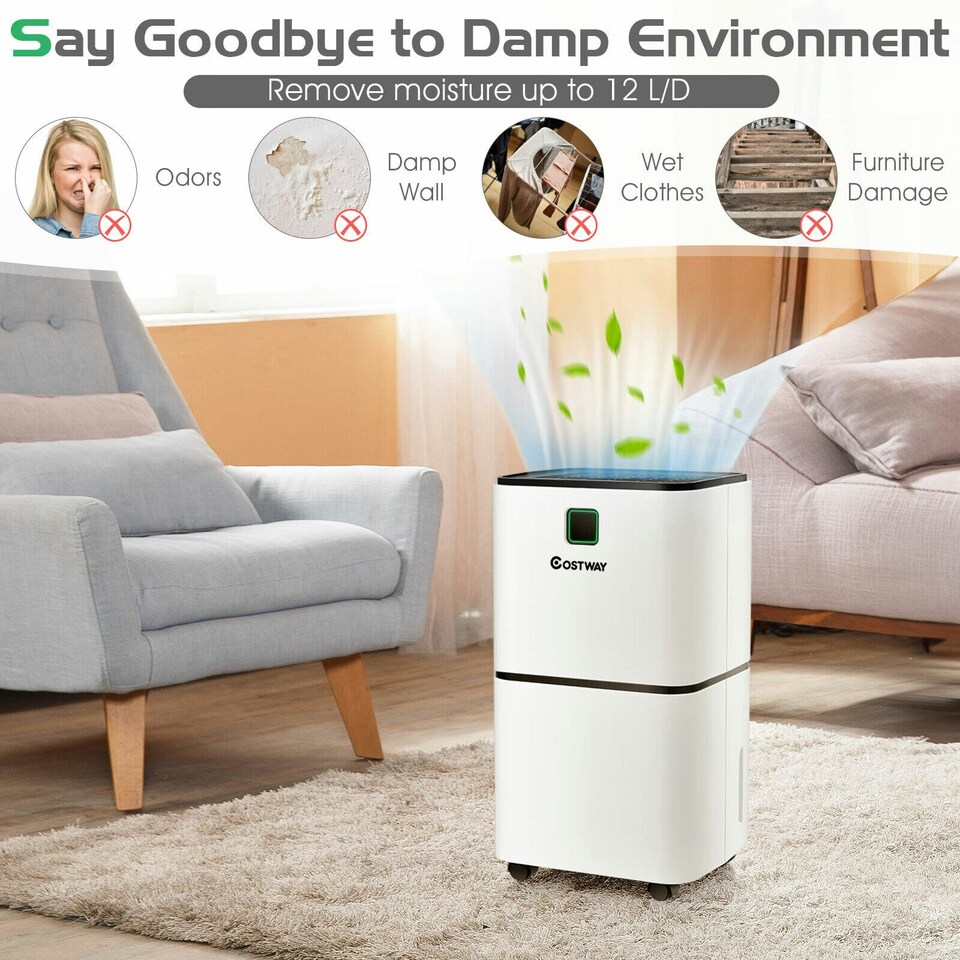 image 1 of COSTWAY 12L/D Portable Room Dehumidifier W/ Digital Control Panel