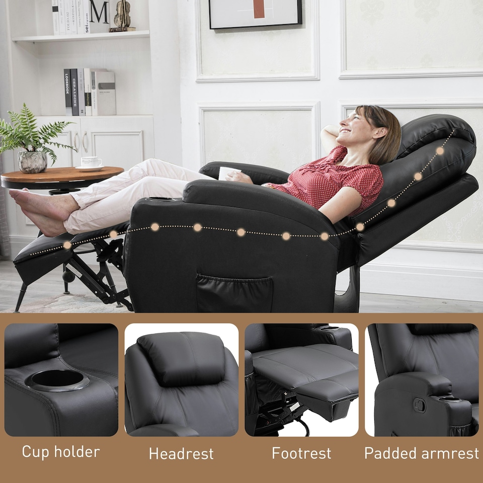 image 1 of HOMCOM 8-Point Massage Recliner Sofa Rocking Swivel with Remote, Black