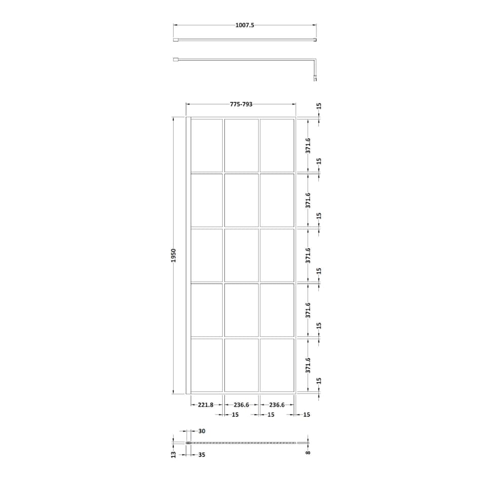 image 1 of 8mm Safety Glass Black Framed Wetroom Screen - 800mm | Black | Matt Black | 1