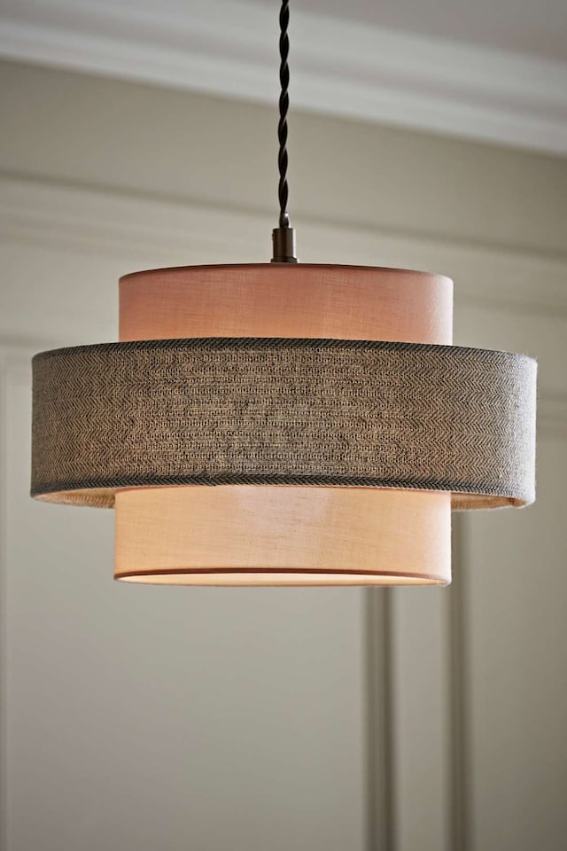 image 1 of ValueLights Weaver Pair Pink & Grey Herringbone Pendant Shades | Pink