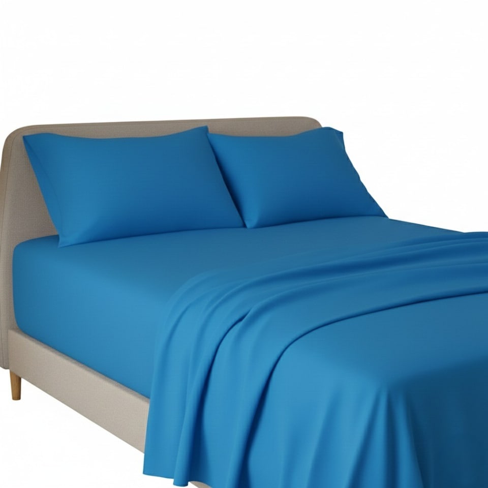 image 1 of Flannelette Flat Sheet Soft Brushed Cotton Bedding for Warmth Comfort | Blue | Teal | Super King