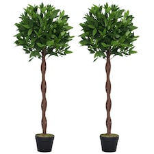 Outsunny Artificial Bay Laurel Topiary Trees w Pot Fake, Set Of 2 120cm4FT Indoor Greenery Plant Home Office Garden Decor Green