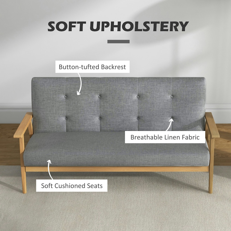 image 1 of HOMCOM Modern 3-Seater Sofa Upholstery w/ Rubber Wood Legs Dark Grey