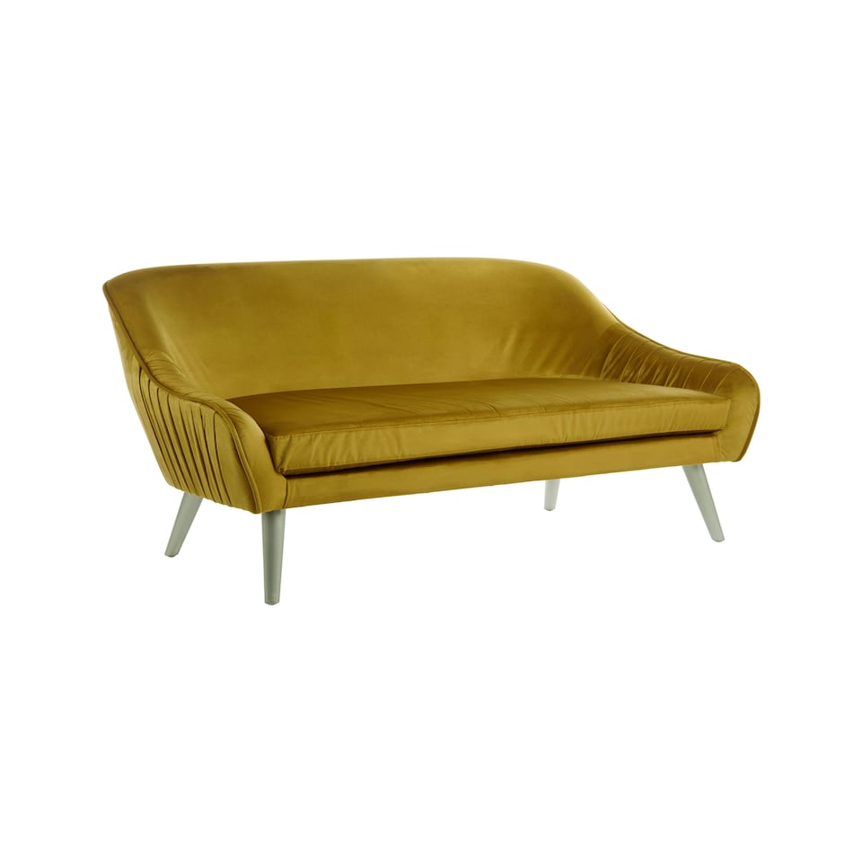 image 1 of Interiors by Premier Mustard Velvet Sofa with Silver Wood Legs, Easy to Maintain Mustard Corner Sofa, Stain-Resistant Dinner Sofa