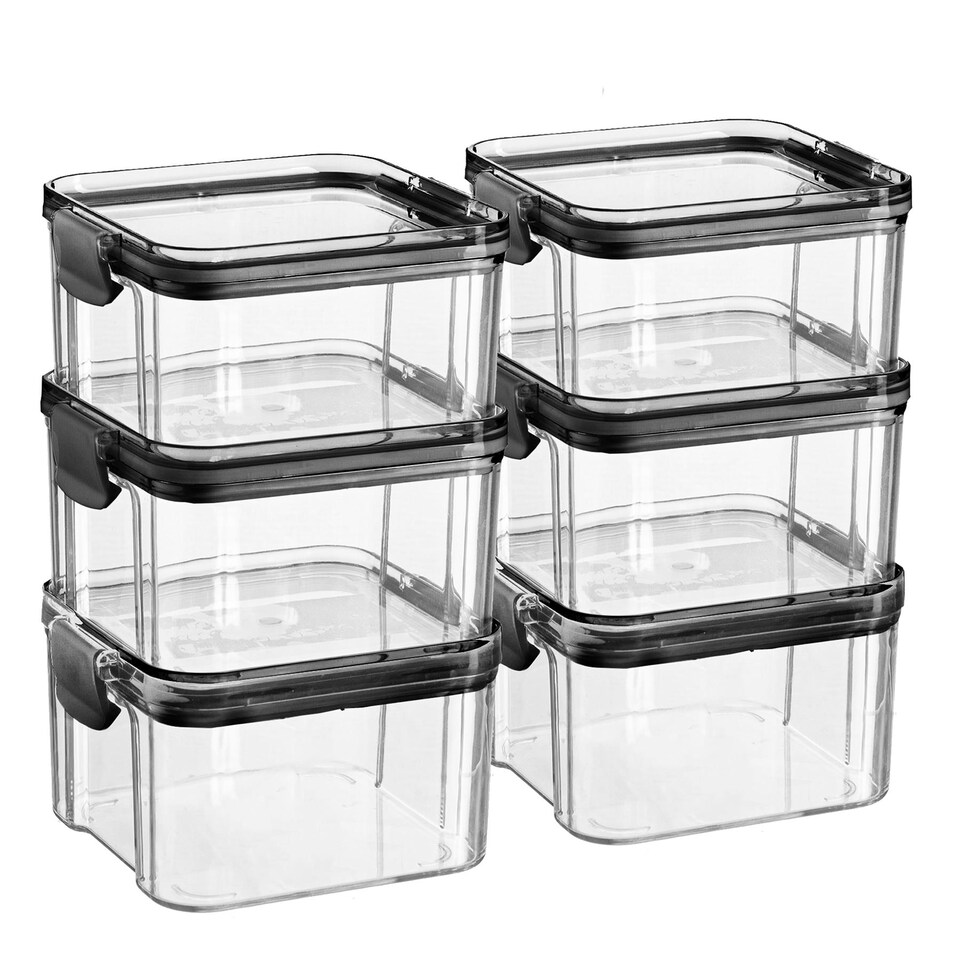 image 1 of Argon Tableware 6x Food Storage Containers - 460ml - Black Reusable Airtight Stackable Meal Prep Lunch Box with Clip-Lock Lid