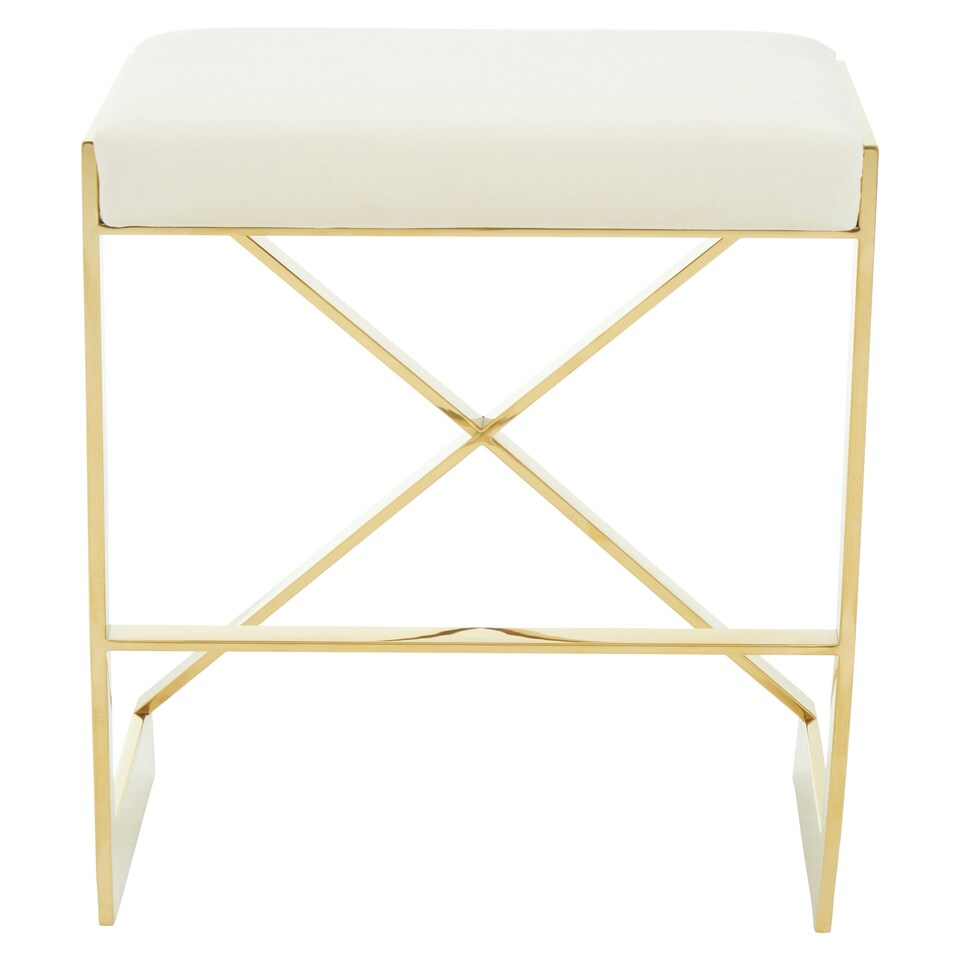 image 1 of Interiors by Premier Ivory Velvet Bar Stool, Gold Finish Frame Bar Chair with Footrest, Modern Design Home Stool for Living Area