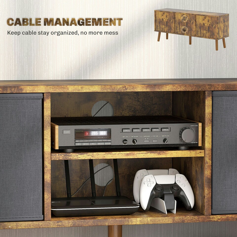 image 1 of HOMCOM Modern TV Cabinet Stand w/ Shelves & Drawers, Bedroom Rustic Brown