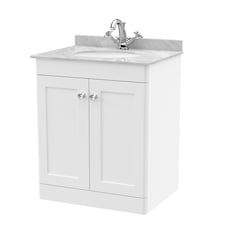 Balterley Swynnerton Traditional 2 Door Floor Standing Vanity Unit with Marble Basin, Satin White, 600mm