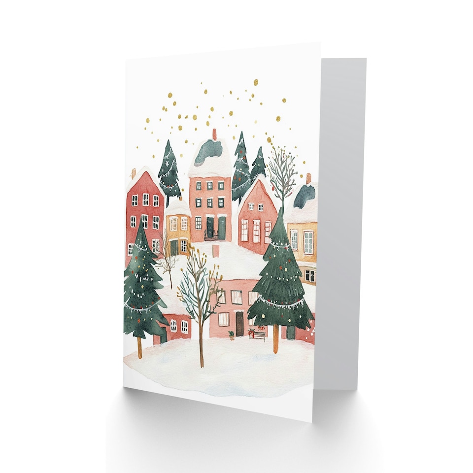 image 1 of Townscape Decorated Trees Festive Fun Xmas Art Blank Christmas Card