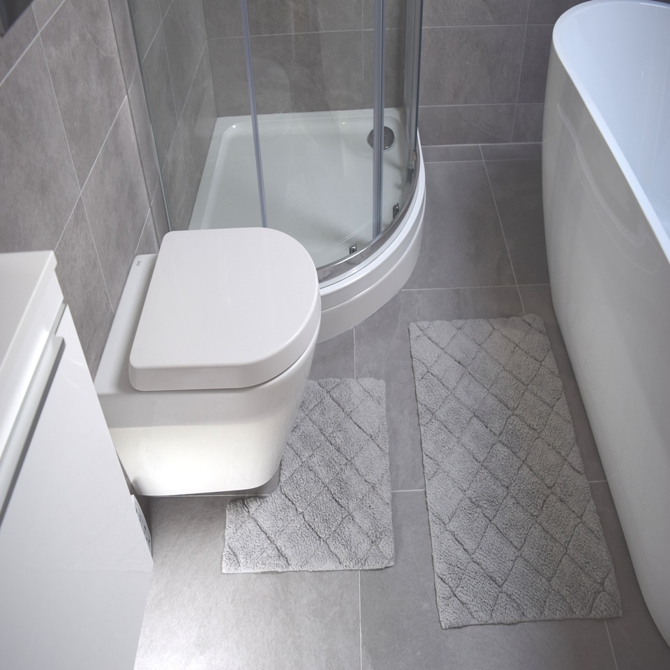 image 1 of Kyra 2 Piece Bathroom Cotton Mat and Pedestal Set | Silver