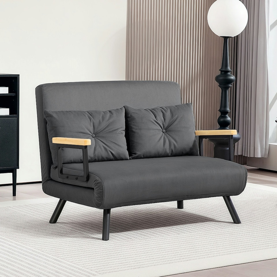 image 1 of HOMCOM Click Clack 2 Seater Sofa Bed for Living Room, Guest Room, Dark Grey Grey | grey