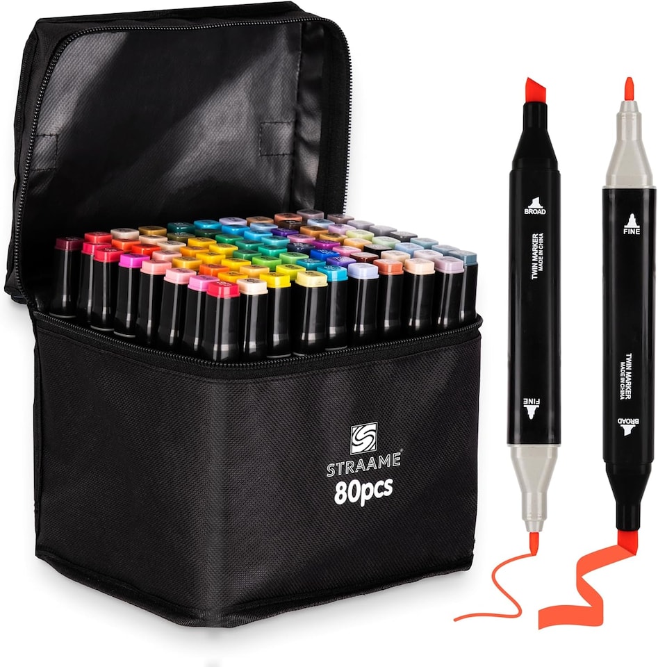 image 1 of Straame Alcohol Markers – Dual-Tip Colouring Pens, (Set of 80)