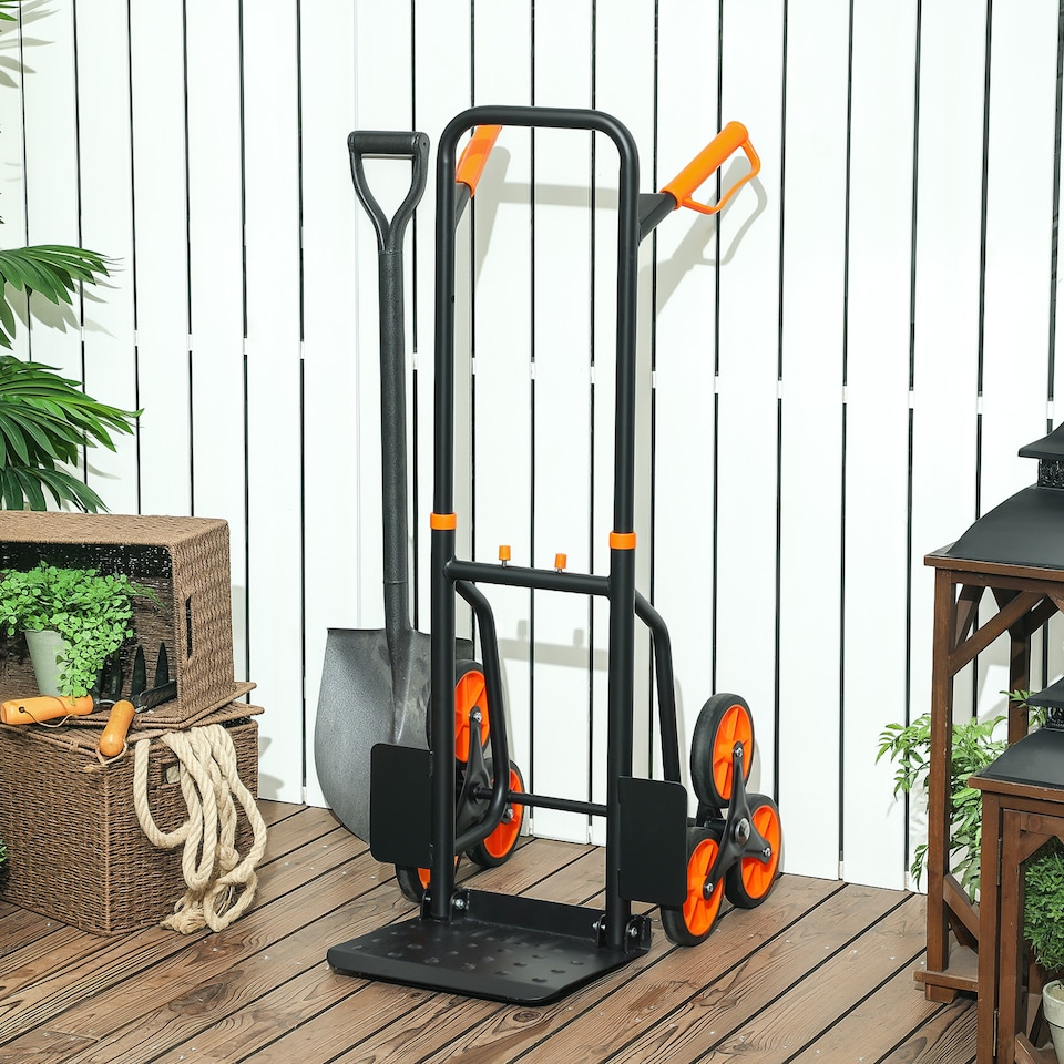 image 1 of DURHAND Stair Climbing Hand Truck, Heavy Duty Foldable Trolley on Wheels, Multi-Purpose Sack, Steel Truck Moving Trolley, 120kg, Orange