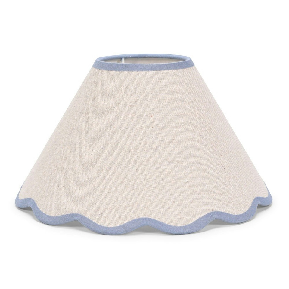 image 1 of ValueLights Florie Natural Small Taper Lamp Shade Scallop Blue Trim | Blue