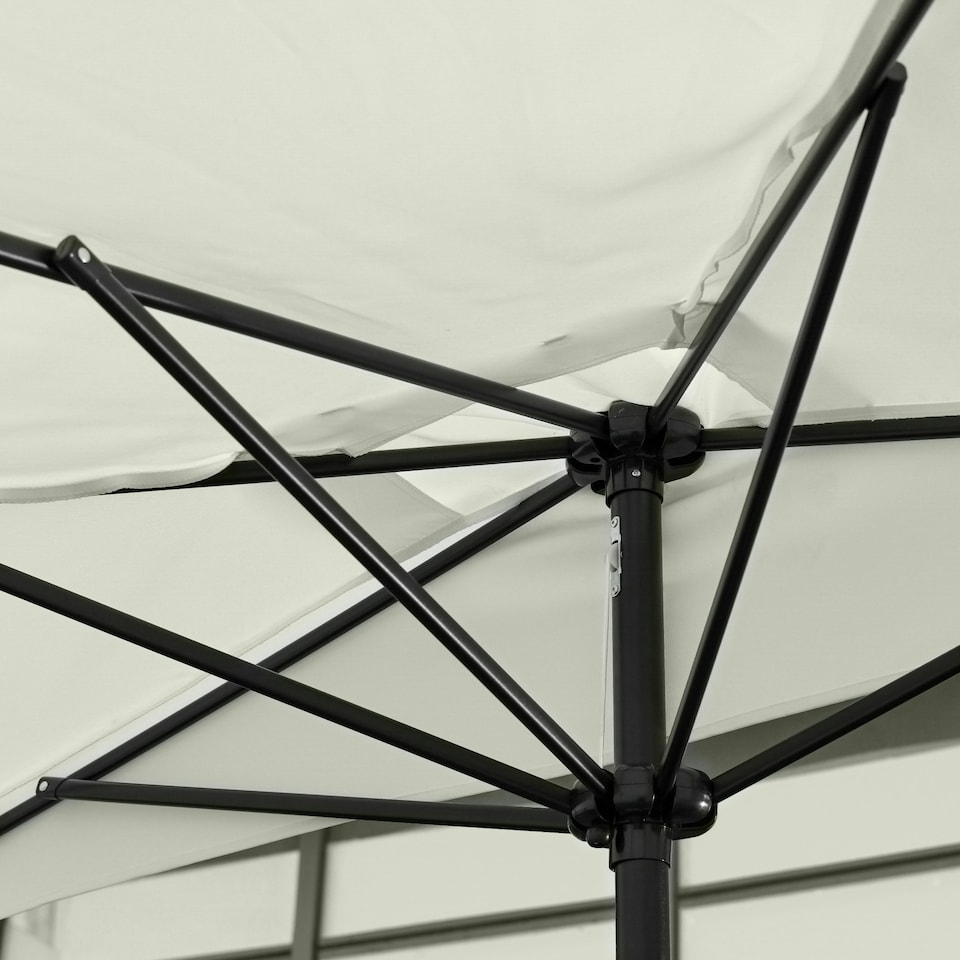 image 1 of Outsunny 2.3m Half Round Parasol Garden Sun Umbrella Metal w/ Crank Off-White
