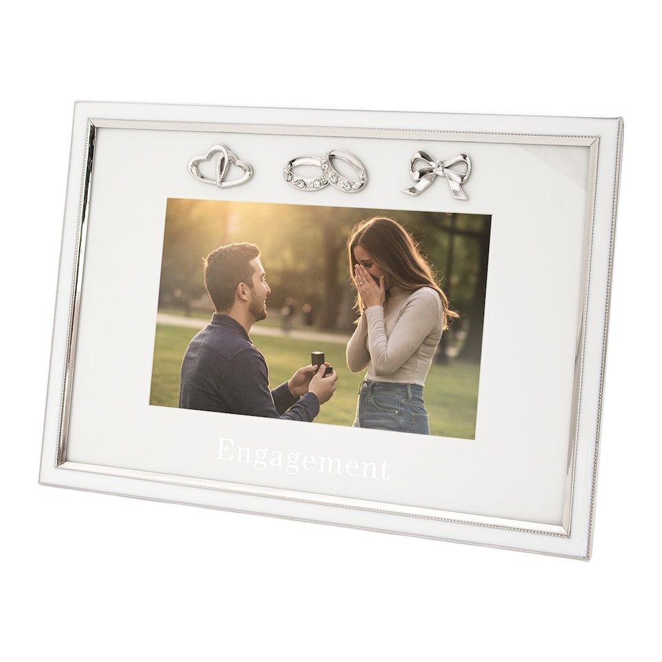 image 1 of Modern Engagement 4x6 Photo Frame in Nickel Plating with Double Rings | Chrome | One Size