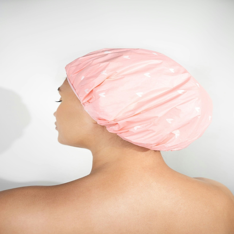 image 1 of Brushworks Reversible Shower Cap - Heart Pattern