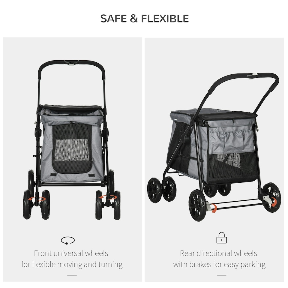 image 1 of PawHut One-click Foldable Pet Stroller w/ Mesh Windows, for Small Pets - Grey