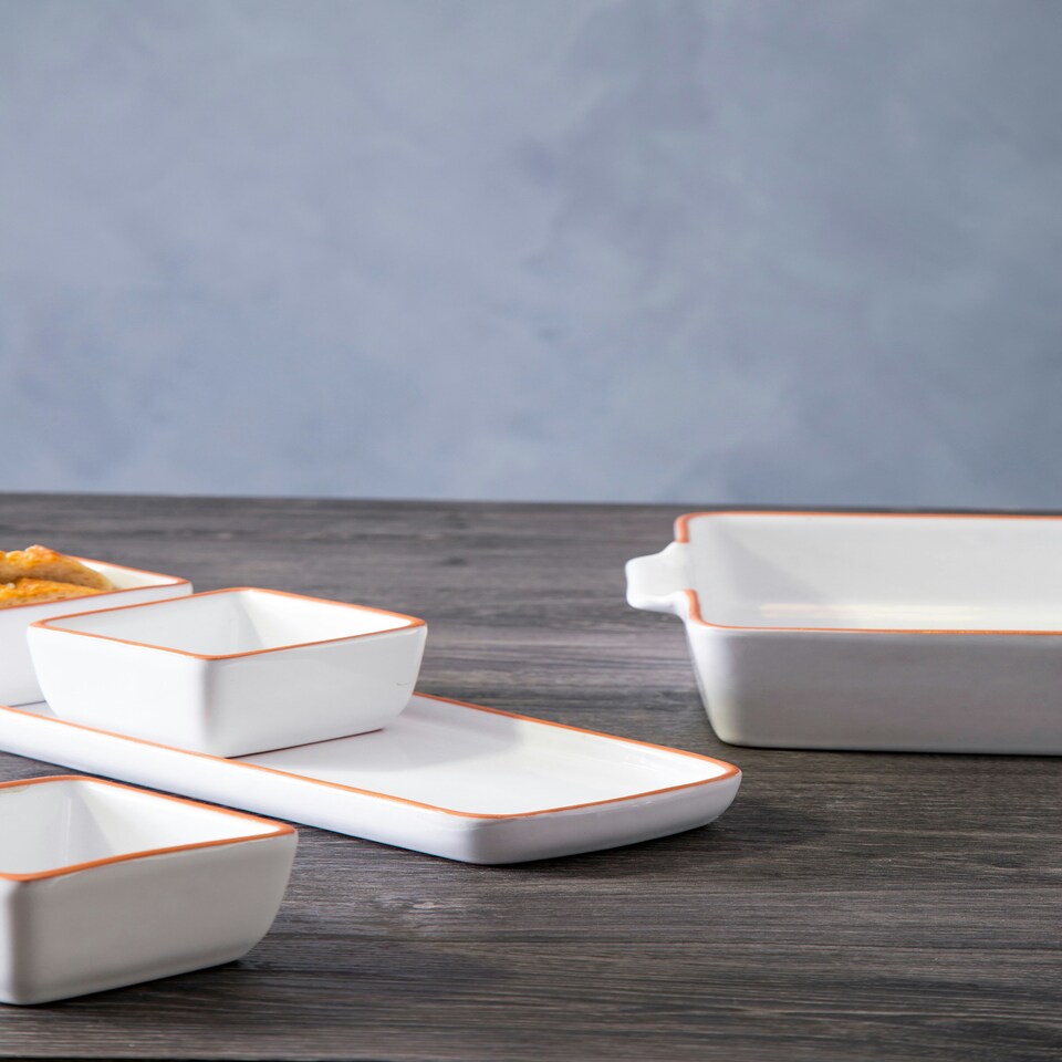 image 1 of Interiors By Premier Natural Terracotta Finish 3-Pc White Dip Bowls with Tray, Ceramic Dip Bowls & Tray Set, Dip Serving Dishes White