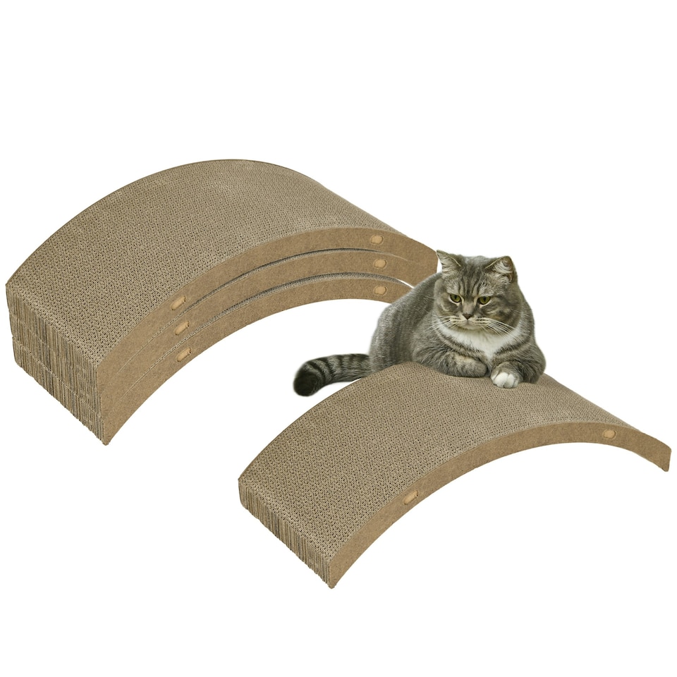 image 1 of PawHut 4 Piece Set Cat Scratching Board for Cat Treadmill, Kitten, Brown