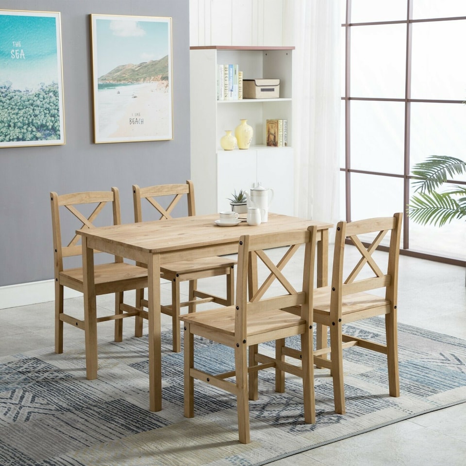 image 1 of Solid Wooden Kitchen Dining Table and 4 Chairs